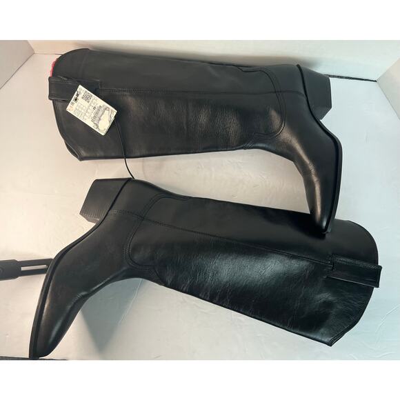 NWT Zara Western Cowgirl Black Leather Tall Knee High Zip Boots Sz 9 - Picture 4 of 11